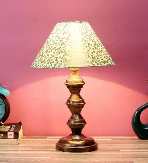 Brown Fabric Shade Table Lamp With Copper Base By Foziq