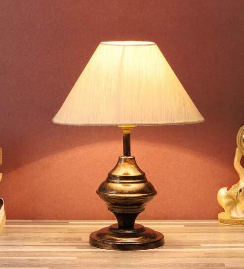 Brown Fabric Shade Table Lamp With Copper Base By Foziq