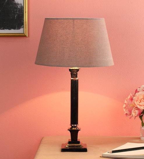Brown Fabric Shade Table Lamp With Brown Base By Foziq