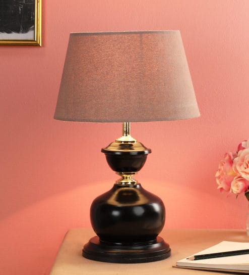 Brown Fabric Shade Table Lamp with Brown Base by Foziq