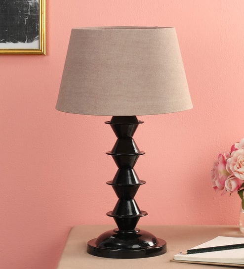 Brown Fabric Shade Table Lamp with Black Base by Foziq