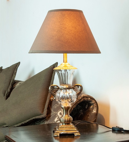 Prato Brown Fabric Shade Table Lamp With Glass Base by Kapoor LampShades