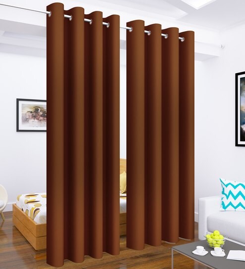 Brown Faux Silk Modern Blackout Curtain 2 Pc Long Door Curtain 9 Feet By Story Home