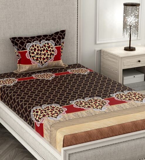Brown Floral 180 TC Microfiber Single Bedsheet With 1 Pillow Cover