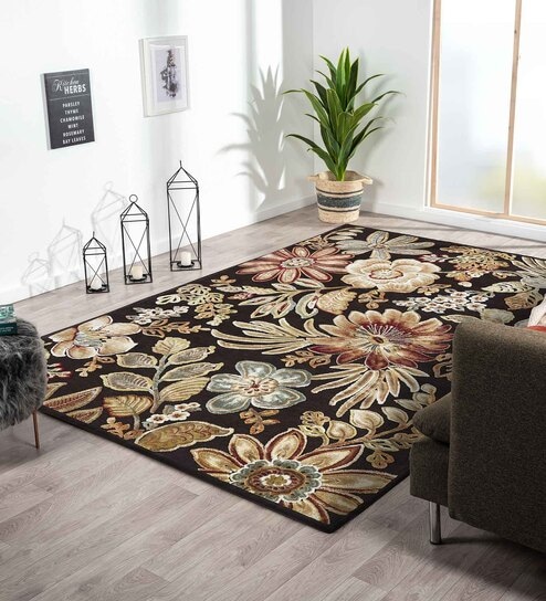 Brown Floral 4x6 Feet Machine Made Carpet
