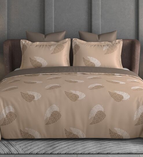 Brown Floral 600TC Cotton Super King Sized Double Bedsheet with 2 Embroidery Pillow Covers