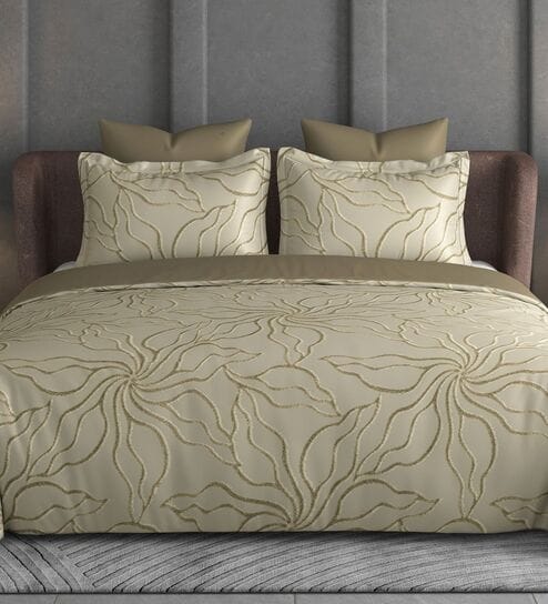 Brown Floral 600TC Cotton Super King Sized Double Bedsheet with 2 Embroidery Pillow Covers
