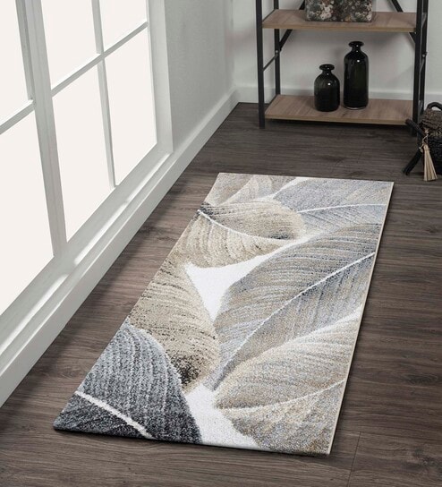 Brown Floral Polypropylene 5 ft x 2 ft Machine Made Runner