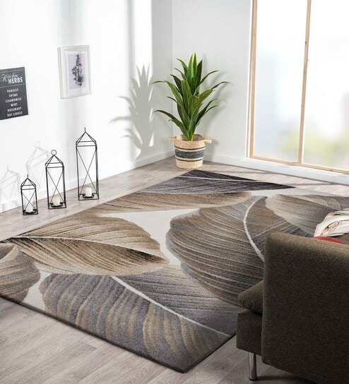 Brown Floral Polypropylene 7 ft x 5 ft Machine Made Carpet-image-2