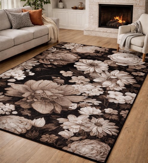 Brown Floral Polypropylene 9 ft x 6 ft Machine Made Carpet