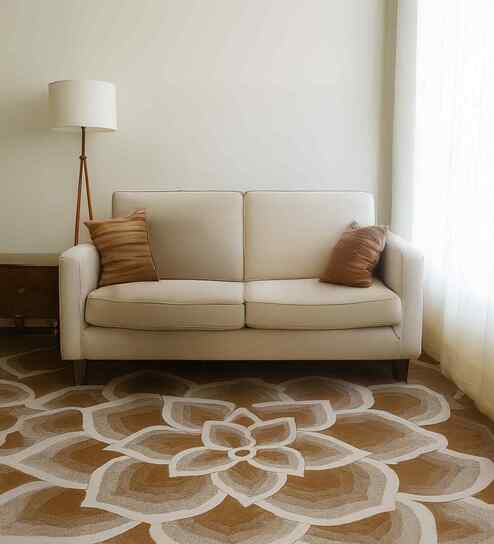 Brown Floral Wool Hand Tufted Carpet