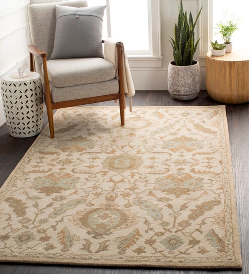 Brown Floral Wool 5 x 7 Feet Hand tufted Carpet