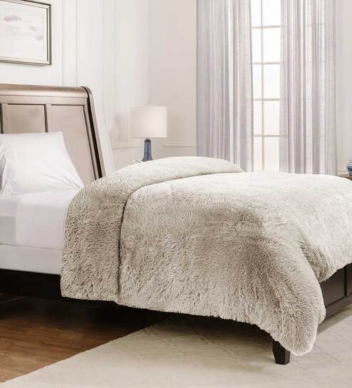 Brown Solid Polyester Single Bed Duvet Cover by Divine Casa