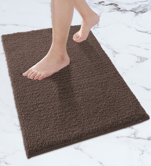 Brown Geometric Microfibre 24x16 Inches  Bath Mat
