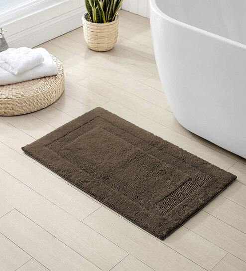 Brown Geometric Microfibre 24x16 Inches  Bath Mat