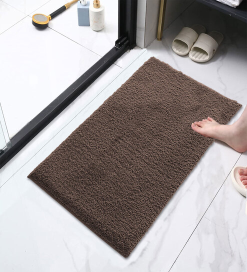 Brown Geometric Microfibre 30x18 Inches  Bath Mat
