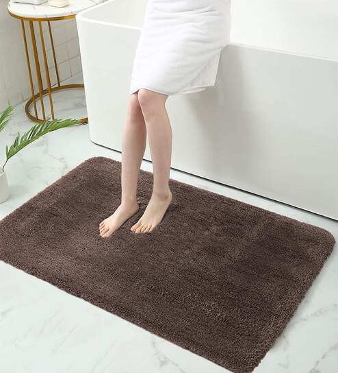 Brown Geometric Microfibre 35x24 Inches  Bath Mat