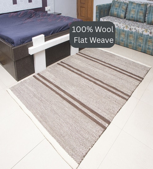 the woven legacy Brown Geometrical Wool 8X5 Feet Hand Woven Carpet-picture-11