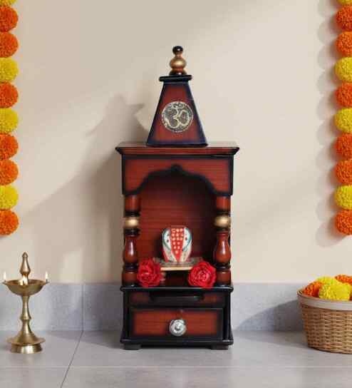 Brown Gold Aradhya Wall Mount Teak Wooden Pooja Mandir