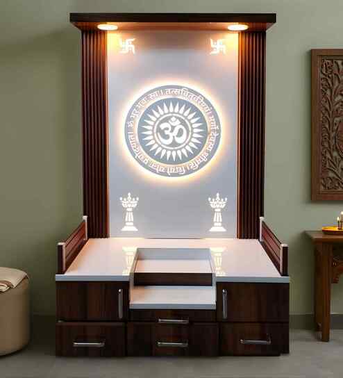 Brown Hamsika Teak Wooden Mandir