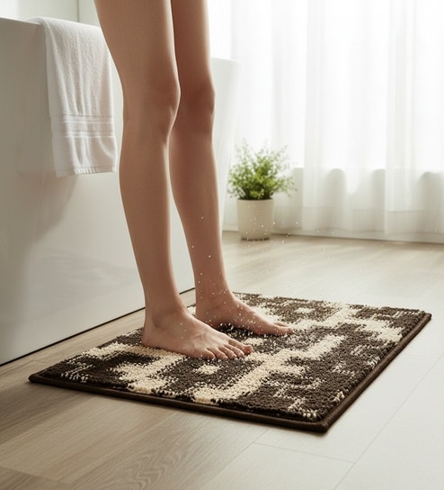 Brown Abstract Microfiber 24X16 Inches Anti-Skid Door Mat