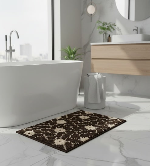 Brown Floral Microfiber 24X16 Inches Anti-Skid Door Mat