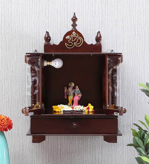 Buy Brown Mdf Pooja Mandir With Door By Homecrafts Online Wall