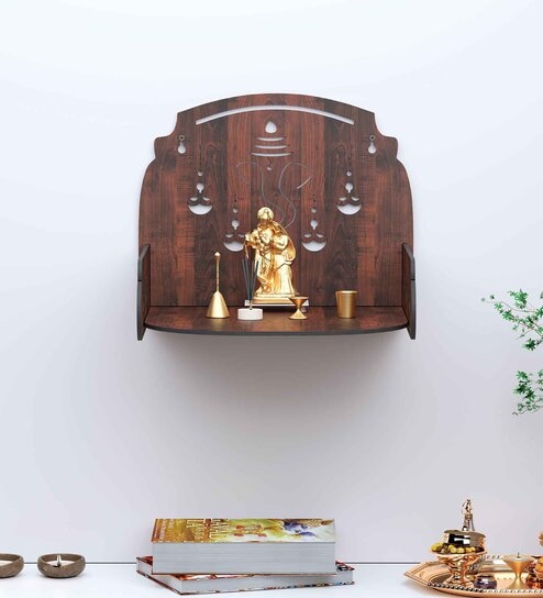 Brown MDF Wall Mounted Pooja Shelf