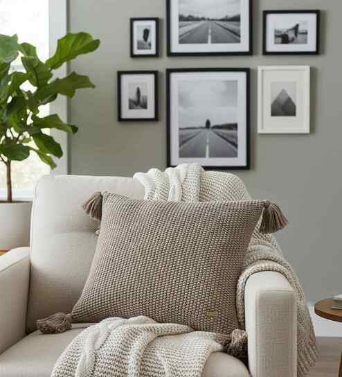 Brown Melange 100% Cotton Moss 16X16 Inches Knitted Cushion Cover