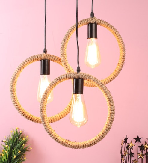 Lexi Brown Natural Fiber Cluster Hanging Light by Foziq