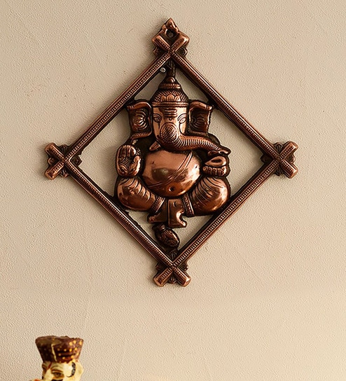 Iron Lord Ganesha Wall Art In Brown By eCraftIndia