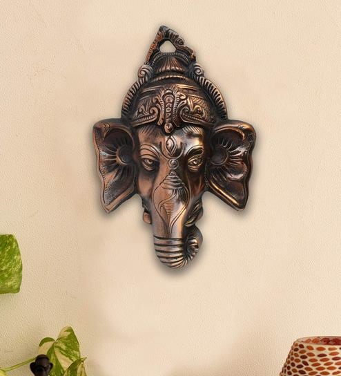 Brown Metal Wall Hanging of Lord Ganesha by Ecraftindia