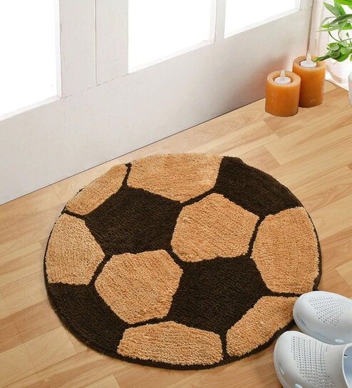 Football Shaped Brown Microfiber AntiSkid 22 X 22 Inches Bath Mat
