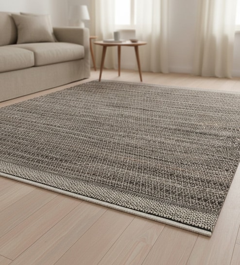 Brown Modern Wool & Viscose 2x3 Feet Handmade  Dhurrie