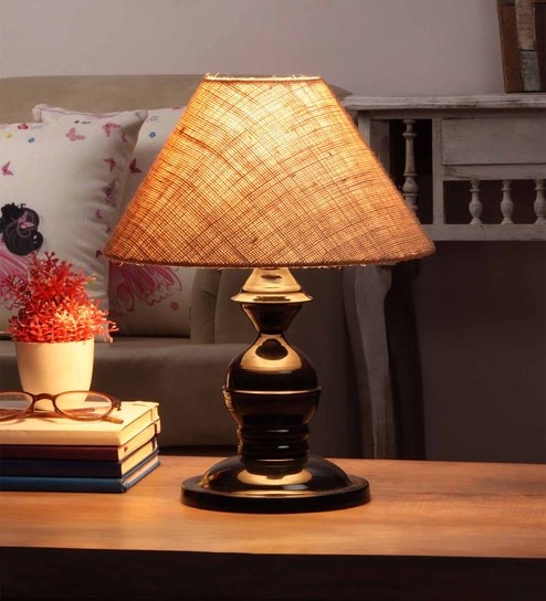 Brown Natural Fiber Shade Table Lamp with Black Base by BrightDaisy