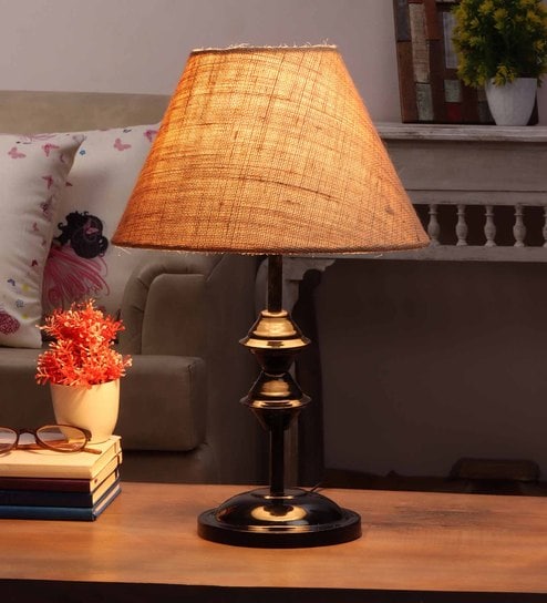 Brown Natural Fiber Shade Table Lamp with Black Base by BrightDaisy