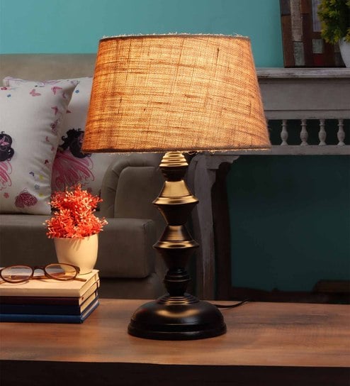 Brown Natural Fiber Shade Table Lamp with Black Base by BrightDaisy