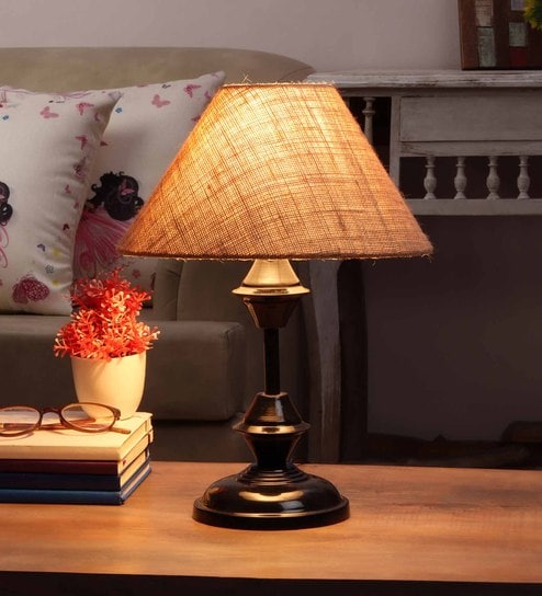 Brown Natural Fiber Shade Table Lamp with Black Base by BrightDaisy