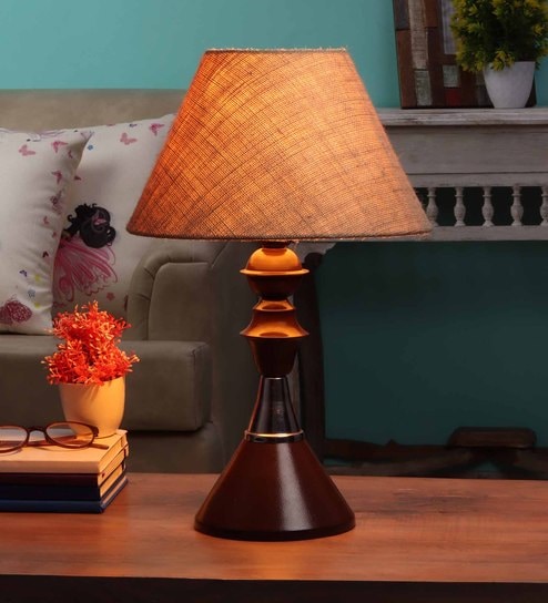 Brown Natural Fiber Shade Table Lamp with Black Base by BrightDaisy