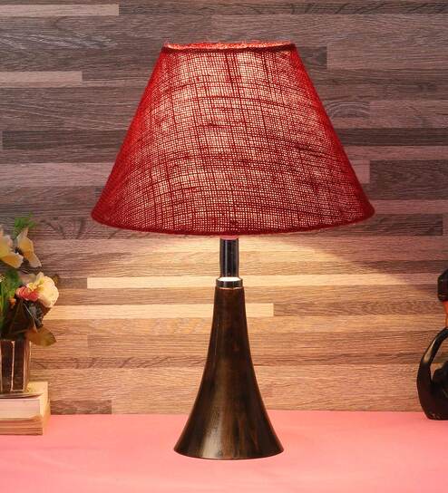 Brown Natural Fiber Shade Table Lamp With Copper Base By Foziq