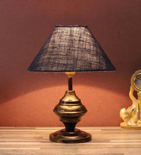 Brown Natural Fiber Shade Table Lamp With Copper Base By Foziq