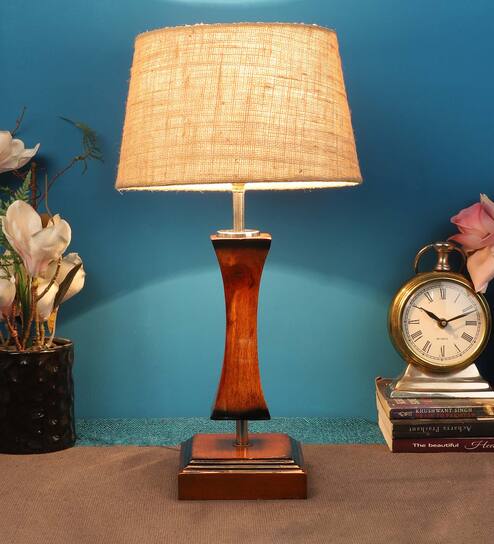 Bristol Brown Natural Fiber Shade Night Lamp With Mango wood Base By Foziq