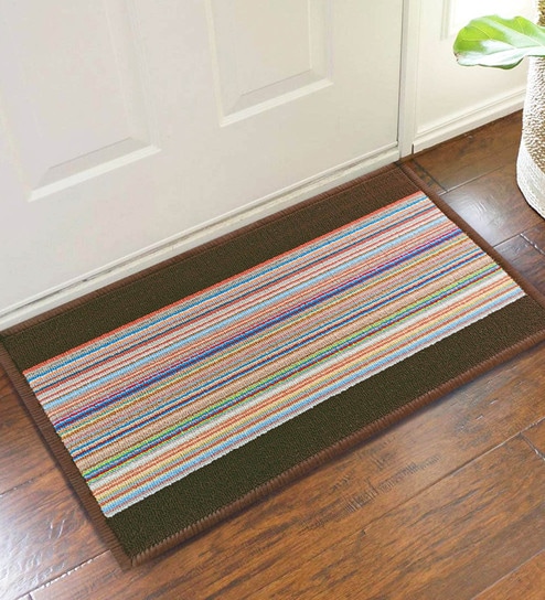 Brown Nylon Geometric 23x15 Inch AntiSkid Door Mat by Status