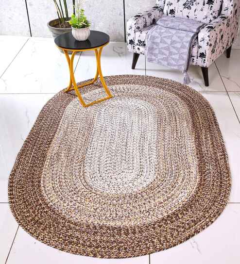 Brown Oic Robust Oval Braided Heavy 5X7 Ft Carpet