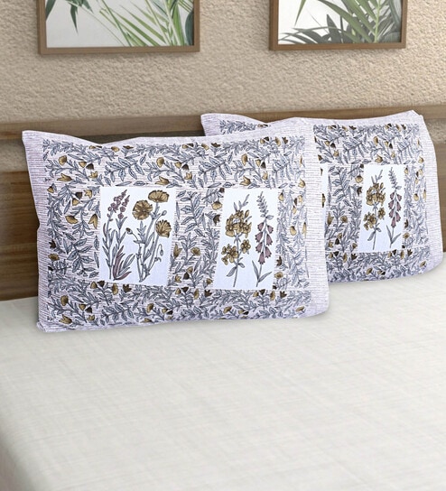 Brown Patterned 144 TC 100% Cotton (Set of 2) Pillow Covers by AJ home