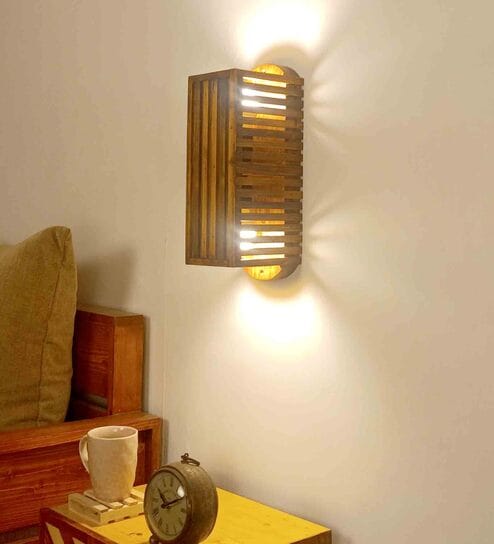 Wooden Flush Mount Wall Light (Brown)