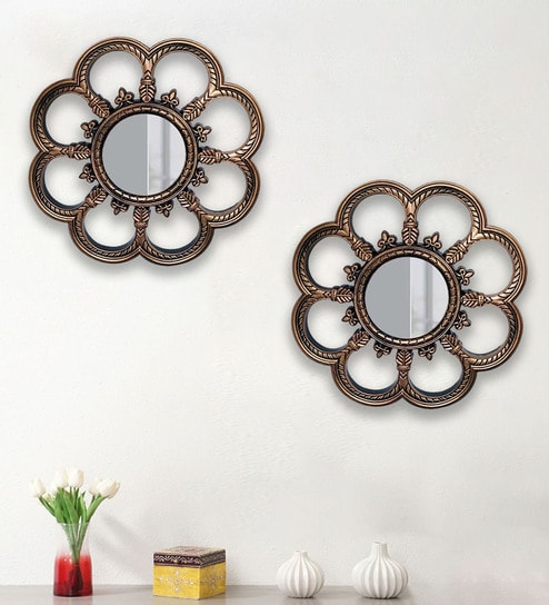 Brown Plastic (Set of 2) Wall Mirror