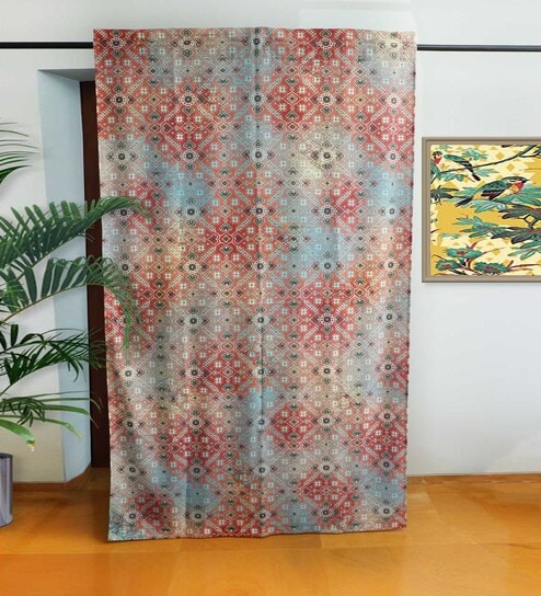 Brown Polycanvas Floral 7ft Blackout Fabric Loops Door Curtain by Zeba