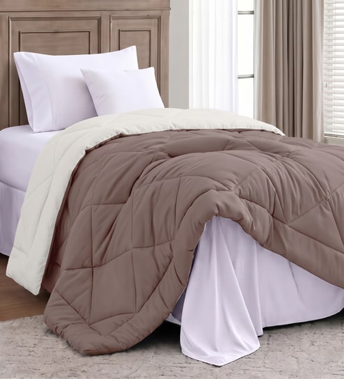 Brown Polycotton Solid 350 GSM Single Bed Reversible Quilted Comforter