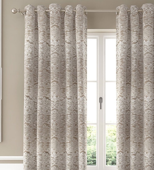 Brown Traditional Poly Cotton 7 Ft Semisheer Eyelet Door Curtains (Set of 2) by GM Fabrics